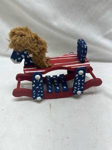 lot 449 image: Patriotic Wooden Rocking Horse Decor