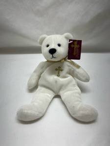 lot 490 image: Plush White Polar Bear with Gold Ribbon