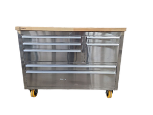 lot 333 image: TRINITY 48x26 Stainless Steel Rolling Workbench With Keys. $1299. Commercial Grade. Heavy 