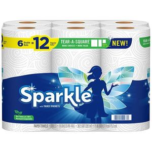 lot 13351 image: Sparkle Tear-A-Square Paper Towels  White  6 Double Rolls