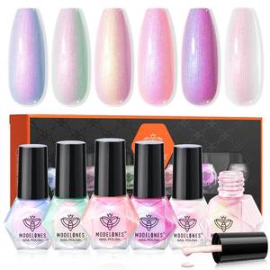 lot 2544 image: modelones Nail Polish Set, 6 Colors Shimmer Pearl Chrome White Pink Mermaid Purple Quick Dry Nail Polish Kit Fingernail Polish 2025 Manicure DIY Salon Home Gifts for Women Girl