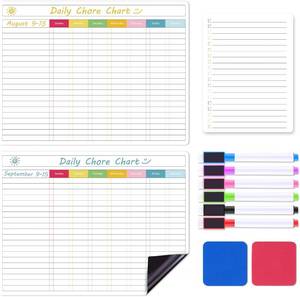 lot 2552 image: XKDOUS 3 Pcs Magnetic Chore Chart for Kids, Dry Erase Chore Chart for Teenager, 2 Pcs Large and 1 Pcs Small Chore Board, Includes 6 Extra Fine Point Markers and 2 Whiteboard Erasers