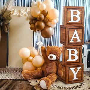 lot 2571 image: Vintage Bear Baby Shower Box for Newborn Baby Girl Boy Kids Classic Bear 1st Party Decorations Theme Boxes Block Supplies for Baby First Birthday Cake Smash Favor