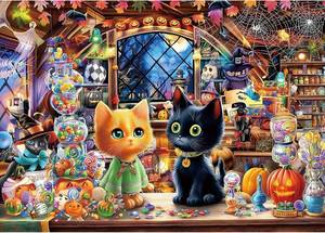 lot 2581 image: Halloween Puzzle for Adults 1000 Pieces, Cat and Witch Magic Shop Jigsaw Puzzle with Letters on Back with Pumpkin Candy Spooky Decor for Halloween Party, Family Night (27.5 x 19.7)