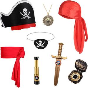 lot 2632 image: GZ-LAOPAITOU 8 Pcs Pirate Accessories Set Kids Captain Role Play Pirate Costume Accessories Halloween Cosplay, Black