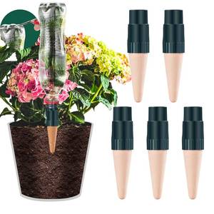 lot 6210 image: Bottle Adapter Self Watering Spikes Stakes, Vacation Plant Watering Devices, Slow Release Self Watering Planter Insert, Terracotta Drip Irrigation System, Automatic Plant Waterer, 5 Pack