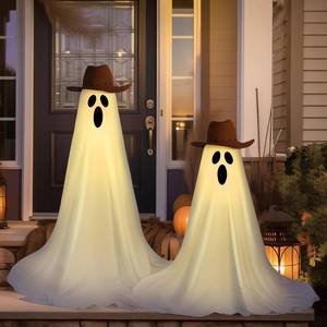 lot 6218 image: Eurzom 4 Pcs Western Cowboy Halloween Ghost Decorations Set Include DIY 3.94 ft Spooky Cowboy Ghost Kit with Western Hat for Outdoor Party Indoor Porches Yards Gardens Lawn