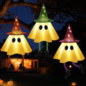 lot 6220 image: 3 PCS Halloween Hanging Ghosts - Halloween Decorations Outdoor Hanging Ghosts with Witch Hats, Glowing Ghost Witch Hats Lights, Halloweens Ghosts Decor for Yard Door Patio Garden Tree Outside