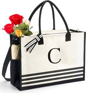 lot 6223 image: Personalized Initial Monogrammed Canvas Tote Bags, Gifts for Women Teachers Birthday Graduation Beach - Letter X