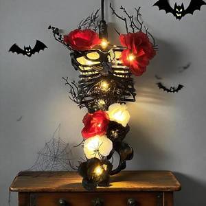 lot 6232 image: Halloween Decor, 27 Inch Gothic Wall Decor Light Up Floral Skeleton Torso for Halloween Decorations Indoor, Gothic Ribcage Art, Easy Assemble Indoor Display
