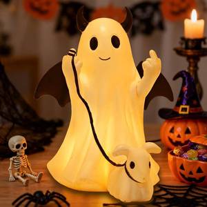 lot 6236 image: Ghost Walking Dog Statue Decor with LED, Halloween Spooky Ghost Dog Resin Figurine,Cute Light-Up Finger Ghost Decorations for Party, Home, Bedroom, Shelf, Table Centerpiece (Boy)