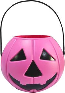 lot 6237 image: Pink Pumpkin Bucket 7.0 Halloween Plastic Trick or Treat Bucket Candy Bowl for Halloween Party Favors Supplies Props