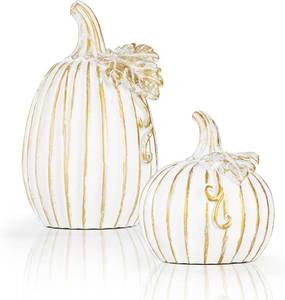 lot 6238 image: Fall Pumpkin Decor, 2 PCS Resin Thanksgiving Fake Pumpkin Figurines, White and Gold Pumpkins for Decorating, Fall Decorations for Home, Farmhouse, Harvest Table Centerpiece