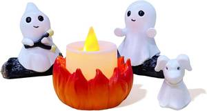 lot 6244 image: SOMITO 2025 Ghost Campfire Nightlight, Cute Halloween Ghost Figurine, Spooky Ghost Halloween Decorations, Adorable Halloween Decor Indoor for Home Mantel Tabletop Party (with Dog)