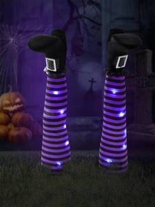 lot 6249 image: Halloween Witches Legs Decor Leg Yard Stakes Stake Wreaths Feet Door Crashing Garden Party Porch Wicked Hanging House Foot Outdoor Decorations (Purple)