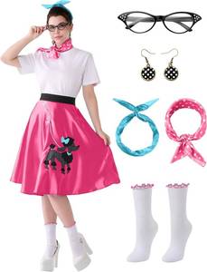 lot 6286 image: Spooktacular Creations Halloween 6Pcs 1950s Outfits for Women, Poodle Skirts for Women 50s Costume Set with Socks for Cosplay Large