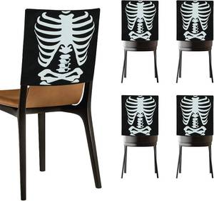 lot 6291 image: Halloween Chair Covers, Skeleton and Spider Design Chair Back Decor for Party, Halloween Home Decorations, Set of 4