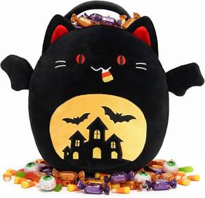 lot 6299 image: Halloween Basket Bat Cat Plush Toy, Bat Stuffed Animal Trick Or Treat Bucket, Halloween Party Favor Bags with Handles and Bat Decor, Candy Basket for Kids Toddlers Girls Boys