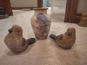 lot 1047 image: (2) Stoneware Birds and Vase