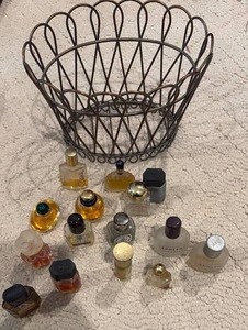 lot 1133 image: Miniature Perfume Bottles and Wire Basket