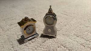 lot 1146 image: Miniature Silver Tone Metal Clock Pair