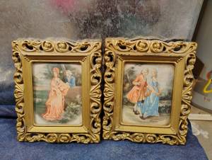 lot 3046 image: 18th Century Style Garden Scene Print in Ornate Gold Frame