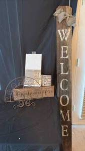 lot 701 image: Rustic Style Decor Wooden Plank Welcome Sign and Card Display included