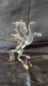 lot 721 image: Hand Blown Glass Winged Unicorn Figurine with Gold Accents ( needs a touch of glue for the horn)