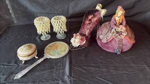 lot 726 image: Victorian Style Decorative Collection with Porcelain Trinket Box
