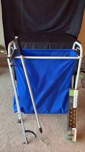 lot 729 image: Rolling Narrow Hamper with Removable Nylon Bag, Reacher, Clothes Hanging Rod and Bamboo Tie Hanger