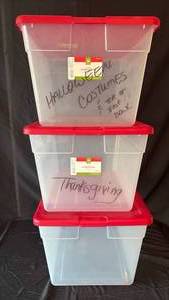 lot 733 image: (3) Sterilite Stackable Storage Boxes with Lids