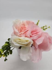 lot 68856 image: Artificial&nbsp3 Set Of Pink and White Rose Floral Arrangement in White Foam - Retail $25