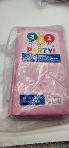 lot 69002 image: Pink Round Party Tableclovers - 84 inch, Set Of 4  - Retail $5