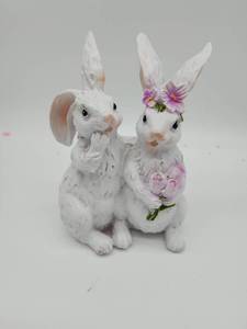 lot 69143 image: White Ceramic Bunny Pair with Pink Flowers - Retail $25