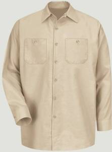 lot 66855 image: APPEARS NEW - Red Kap Mens Long Sleeve Industrial Work Shirt Light Tan (Size XL) 2 Pack