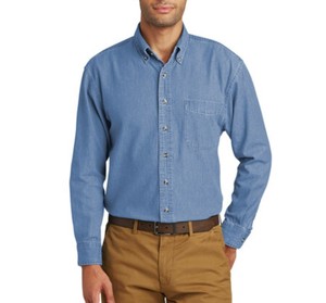 lot 66861 image: APPEARS NEW - Van Heusen Light Blue Denim Button Down Shirt Size 17 12 (3435) 2 Pack