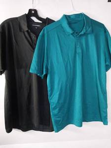 lot 66895 image: APPEARS NEW - Port Authority Polo Shirt Set- Black and Teal (Size Large)