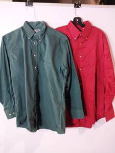 lot 66962 image: APPEARS NEW - Edwards Service Uniform Shirts - Green and Red (Size Medium) 2 Pack