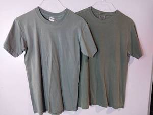 lot 66966 image: APPEARS NEW - Gildan Ultra Cotton & Desert Wash T-Shirts, Sage (Size Small) 2 Pack