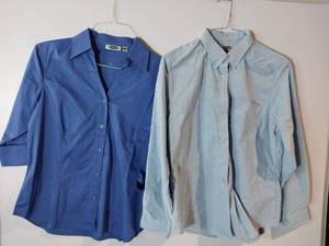 lot 66970 image: APPEARS NEW - Edwards Ladies Long Sleeve Button-Down Shirts, Blue & Light Blue. (Size Medium) 2 Pack