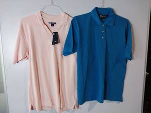 lot 66972 image: APPEARS NEW - Blue Generation Ladies Polo Shirts, Pink & Blue (Size XL) Set of 2