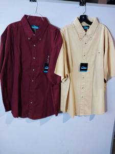 lot 66973 image: APPEARS NEW - Tri -Mountain Button Down Shirts, Burgundy and Cream. (Size XL) 2 Pack