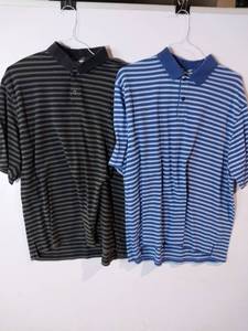 lot 66976 image: APPEARS NEW - Ashworth Striped Golf Polo Shirts (Size XL)- Set of 2