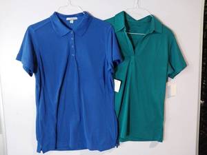 lot 66977 image: APPEARS NEW - Port Authority Ladies Polo Shirts, Blue & Green. (Size XL) 2 Pack