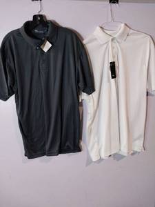lot 66981 image: APPEARS NEW - Blue Generation Mens Polo Shirts, White and Gray. (Size Large) 2 Pack