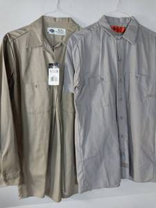 lot 66992 image: APPEARS NEW - Dickies Long Sleeve Work Shirts - Gray and Khaki Set (Size Medium)