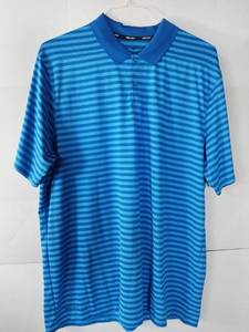 lot 66995 image: APPEARS NEW - Nike Golf Dri-Fit Blue Striped Polo Shirt (Size XL)