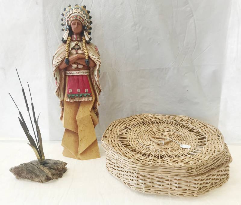 lot 5699 image: Native American Items and Wicker Basket with Lid