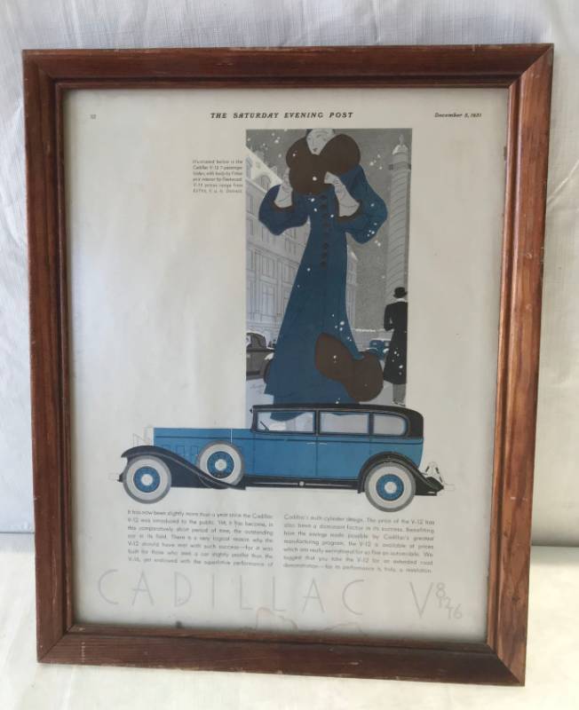 lot 5712 image: Old Framed CADILLAC Advertisement - Cool