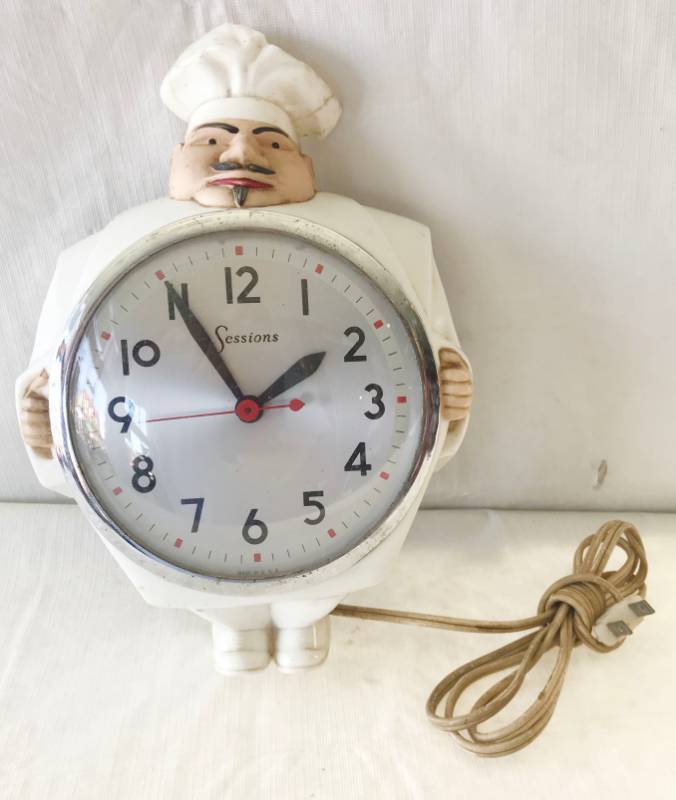 lot 5718 image: Old Sessions CHEF Clock - Electric - Works - Restaurant Item - RARE TO FIND ONE FOR SALE